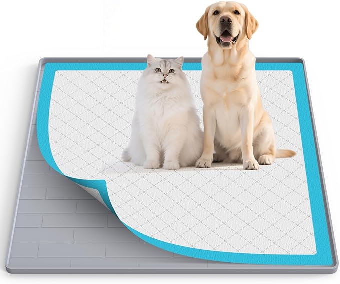 Pee Pad Tray Holder for Dogs,Non-Slip Silicone Dog Puppy Pad Holder,25 x 25 Square Puppy Potty Training Pads,No Spill Raised Lip High Edge,Portable, Leak-Proof Mat Trays for Indoor Floor Protection