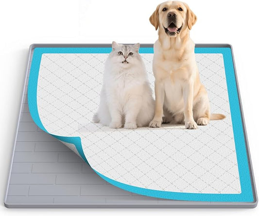 Pee Pad Tray Holder for Dogs,Non-Slip Silicone Dog Puppy Pad Holder,25 x 25 Square Puppy Potty Training Pads,No Spill Raised Lip High Edge,Portable, Leak-Proof Mat Trays for Indoor Floor Protection