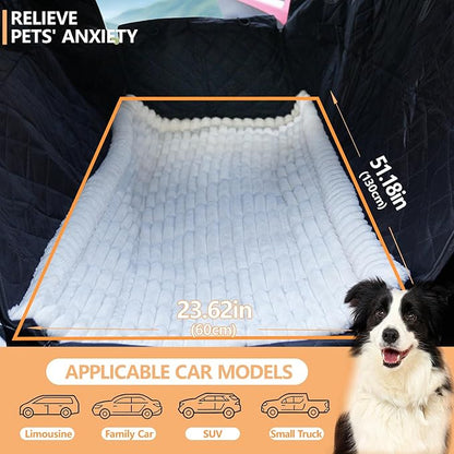 2-in-1 Dog Car Seat Cover & Dog Car Pet Bed Mat for Back Seat, Waterproof Pet Hammock with Soft Plush Cushion, Nonslip Backseat Protector for Dogs, Fits Cars SUVs Trucks