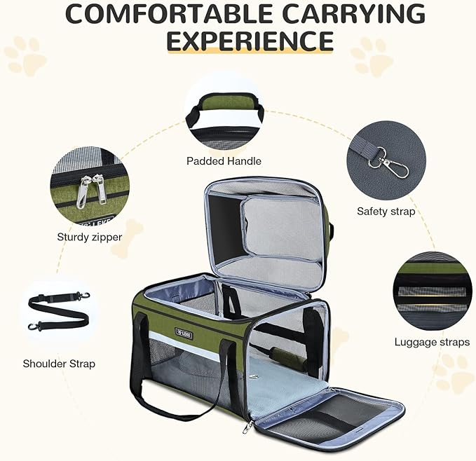 Lekereise Top-Expandable Pet Carrier 17x11x9.5 Inch Alaska Hawaiian Airline Approved Soft Sided Underseat to 12lbs Travel Carriers for Small Dogs and Cats with Locking Safety Zippers Anti-Scratch Mesh