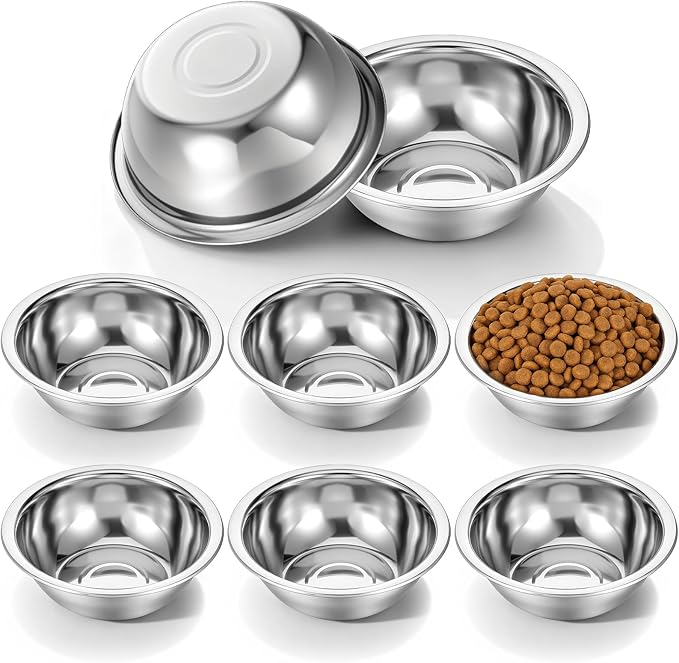 SHENLIU 8 Pack 8" Metal Cat and Dog Bowls, Stainless Steel Food and Water Dish Pet Bowls Replacement for Large Medium Small Dogs, 47 OZ Pet Feed Bowl for Kitten Puppy, Dishwasher Safe