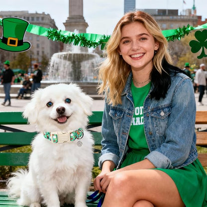 DOGWONG St. Patrick's Day Dog Collar, Lucky Clover Shamrock Green, Medium, Soft Durable Adjustable Costume Bright Lucky Charm Puppy Collar for Small to Large Dogs