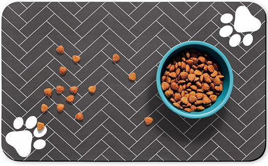 Dog Food Mats,Cat Absorbent Water Bowl Feeding Mats Pet Placemats for Food and Water Gray Wood Grain 17 * 30 inch