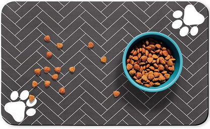 Dog Food Mats,Cat Absorbent Water Bowl Feeding Mats Pet Placemats for Food and Water Gray Wood Grain 12 * 20 inch