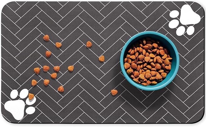 Dog Food Mats,Cat Absorbent Water Bowl Feeding Mats Pet Placemats for Food and Water Gray Wood Grain 24 * 32 inch