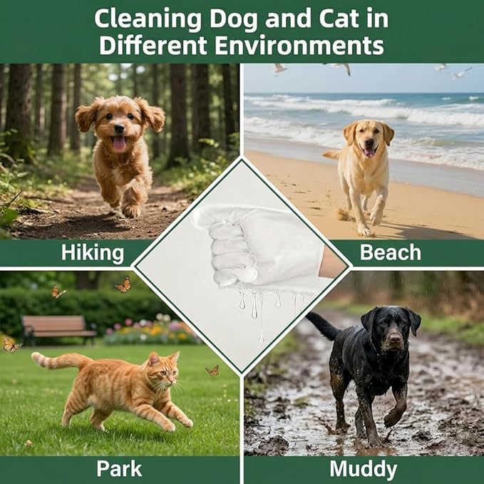 Pet Glove Wipes for Dogs and Cats, Extra Thick Dog Wipes Cleaning Deodorizing, Rinse Free Cleaning Gloves Dog Washing Gloves, Cat Gloves for Grooming for Pet Dry Cleaning, Daily Care and Travel 6 Pcs