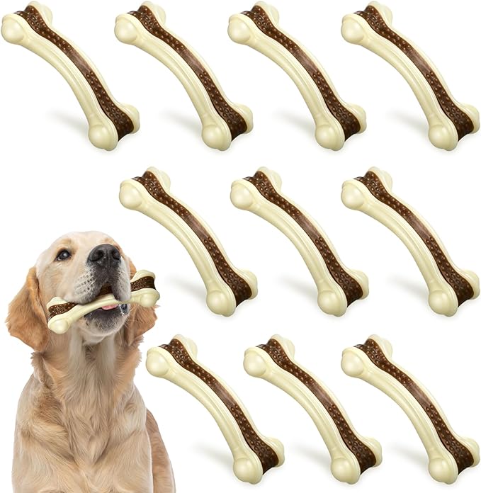 Sosation 10 Pcs Dog Chew Toys for Aggressive Chewers Nylon Beef Flavor Dog Bones Tough Puppy Teething Toys Puppy Chew Bones for Large/Medium/Small Breed Dogs Puppies (5.1 x 2 Inch)