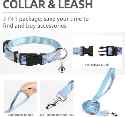 PUPTECK Adjustable Dog Harness Collar and Leash Set Step in No Pull Pet Harness for Small Medium Dogs Puppy and Cats Outdoor Walking Running, Soft Mesh Padded Reflective Vest Harnesses, Blue S