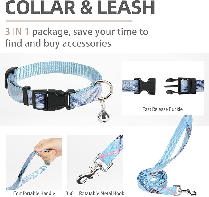 PUPTECK Adjustable Dog Harness Collar and Leash Set Step in No Pull Pet Harness for Small Medium Dogs Puppy and Cats Outdoor Walking Running, Soft Mesh Padded Reflective Vest Harnesses, Blue XXS