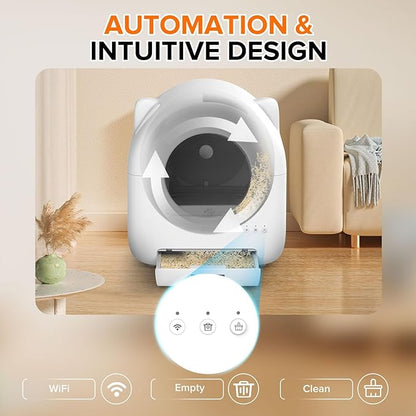 Self Cleaning Litter Box, Automatic Cat Litter Box with APP Control Safety Sensor Low Noise,Litiere Pour Chat Autonettoyant,76L Large Capacity for Multiple Cats,Roll Poop Bags with Deodorizer