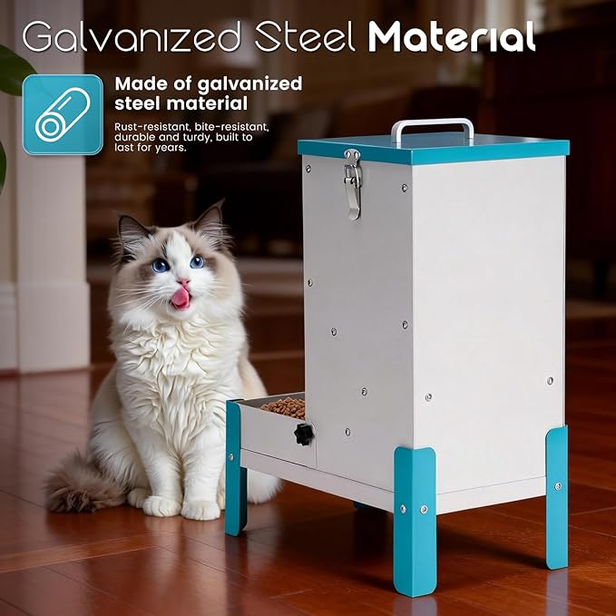 Automatic Dog Feeder 10L Auto Cat Feeder with Stand Gravity Dog Food Dispenser with A Detachable Feeding Tray, Galvanized Pet Feeding Station for Dogs & Cats (10L)