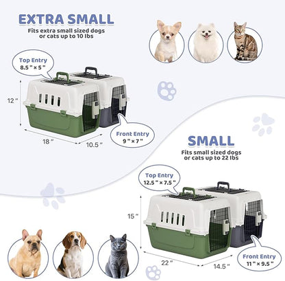 Magshion 22 Inch Hard-Sided Plastic Dog Carrier, 2-Door Top-Loading Kennel for Small Dogs and Cats Longer Traveling, Durable Handle, and 4 Sides Ventilation for Pet Up 22 lbs (White+Grey)