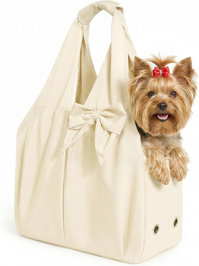 Dog Purse Carrier for Small Dogs, Soft Dog Tote Bag Carrier with 4 Large Pockets, No Collapse, Lightweight, Smart Zipper Lock, Comfortable Puppy Cats Rabbit Carrier for Travel,Outdoor(Beige)
