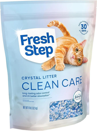Fresh Step Clean Care Crystal Cat Litter, Lightweight with Febreze Freshness and Long-Lasting Odor Control, Low Dust, 16 lbs. (2 x 8 lb bag)