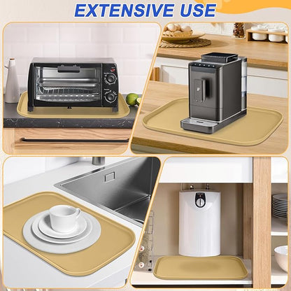 Silicone Pet Feeding Mat with Raised Edge for Food and Water, Dog Bowl Mats, Cat Bowls Placemat with High Lip for Floor Waterproof, Rubber Tray for Cats and Dogs 22 x 14 x0.8 Dark Beige