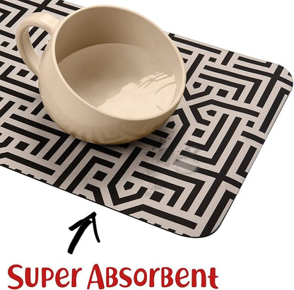 DogBuddy Ultra Absorbent Waterproof Dog Bowl Mat - Non-slip, Machine Washable Food & Water Mat for Dogs (Large, Maze Pattern)