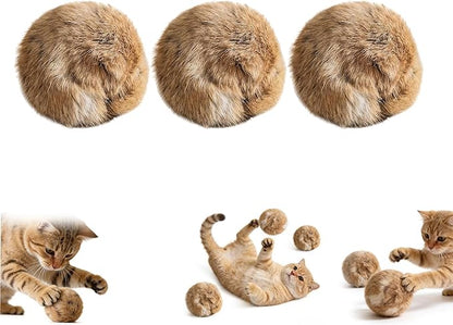 3PCS Fur Ball Cat Toy, Catnip Infused & Washable - Soft Fluffy Interactive Toy for Bunny Kicks, Chase Games, and Indoor Cat Exercise