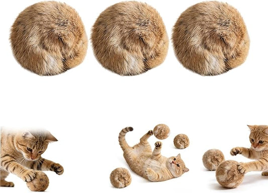 3PCS Fur Ball Cat Toy, Catnip Infused & Washable - Soft Fluffy Interactive Toy for Bunny Kicks, Chase Games, and Indoor Cat Exercise