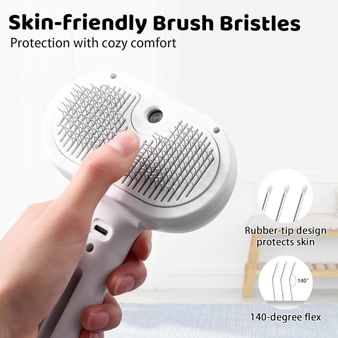 Steam Slicker Brush Pet Shedding Hair-Spray Brushes for Grooming and Desheding, Indoor Detangler for Cats and Dogs,4 in 1, Suitable for Long and Short-Haired, Effectively Removes Loose Fur (White)