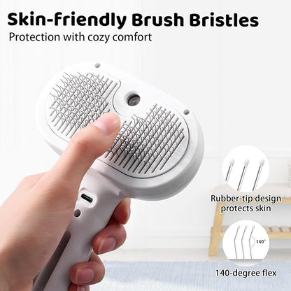 Steam Slicker Brush Pet Shedding Hair-Spray Brushes for Grooming and Desheding, Indoor Detangler for Cats and Dogs,4 in 1, Suitable for Long and Short-Haired, Effectively Removes Loose Fur (White)