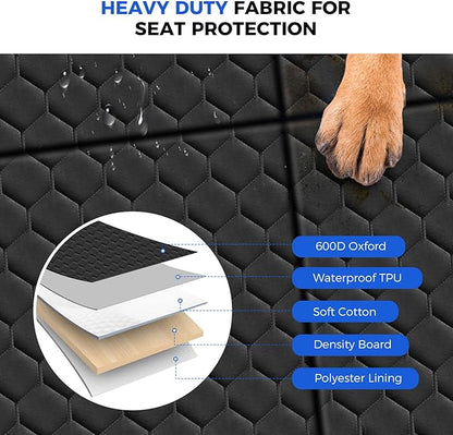 XL Dog Back Seat Extender for Crew Cab Truck, Hard Bottom Dog Car Seat Cover Waterproof Dog Car Hammock Pet Backseat Bed, Pet Truck Accessories for F150 / RAM 1500/ Tundra Crew Cab, Black