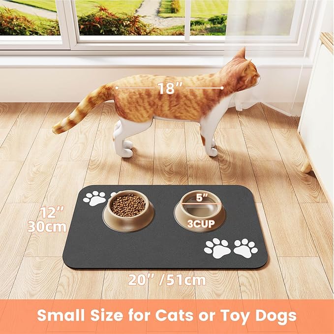 Pet Feeding Mat-Absorbent Pet Placemat for Food and Water Bowl, Dog Food Mat with Waterproof Rubber Backing, No Stains Quick Dry Water Dispenser Mat for Dog and Cat, Dark Gray-17"x27"