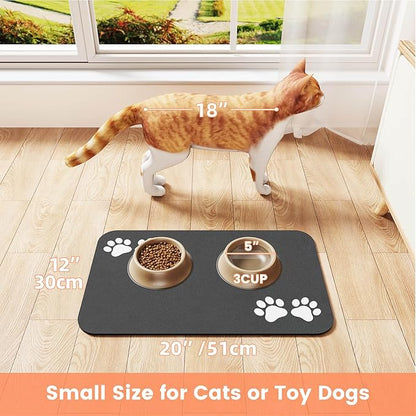 Pet Feeding Mat-Absorbent Pet Placemat for Food and Water Bowl, Dog Food Mat with Waterproof Rubber Backing, No Stains Quick Dry Water Dispenser Mat for Dog and Cat, Dark Gray-17"x27"