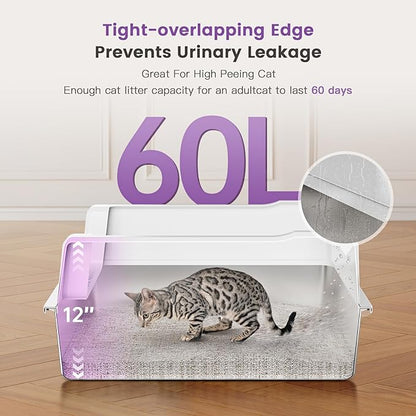 Extra Large XXL Stainless Steel Cat Litter Box with Lid, 26" L x 18" W x 12" H Metal Litter Box with Hight Sides for Big Cats & Multiple Cats, Never Absorbs Odors, Anti-Urine Leakage, Easy Cleaning