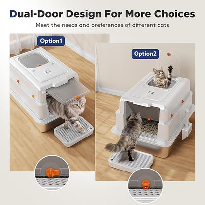 FURTIME XXXL Extra Large Stainless Steel Litter Box with Lid, Large Enclosed Cat Litter Box for Big Cats, Metal Cat Box with High Sided Enclosure & Scoop, Silver