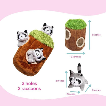 Glow Pups Hide and Seek Dog Toy, Plush Raccoon in Tree, Squeaky Interactive Fun, Promotes Mental Stimulation, Keeps Dog Entertained, Easy To Clean, Small Forest Animal Plush Toy -Raccoon in Tree Small