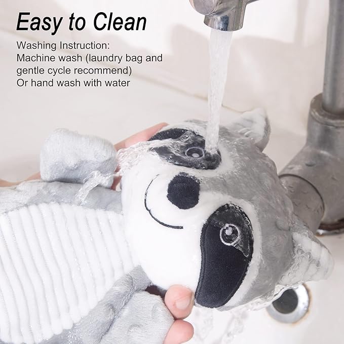 No Stuffing Squeaky Dog Toys Plush Chew Toy for Small Medium Puppy Large Breed, Stuffless Cute Animal Plush Toy for Indoor Play, Tough Durable Teething Interactive Gift, Raccoon,Gray
