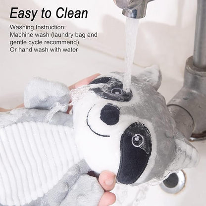 No Stuffing Squeaky Dog Toys Plush Chew Toy for Small Medium Puppy Large Breed, Stuffless Cute Animal Plush Toy for Indoor Play, Tough Durable Teething Interactive Gift, Raccoon,Gray