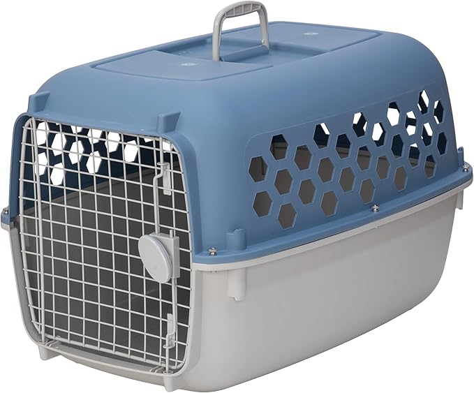26" Plastic Portable Dog Kennel, Blue – Lightweight Travel Crate for Medium Dogs Cat, Durable & Ventilated, Indoor/Outdoor Use