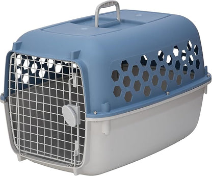 26" Plastic Portable Dog Kennel, Blue – Lightweight Travel Crate for Medium Dogs Cat, Durable & Ventilated, Indoor/Outdoor Use