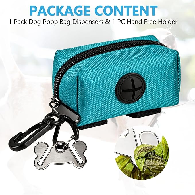 Dog Waste Bag Dispenser Pet Poop Bags Holder for Doggie Waste Bags Dispensers Soft Fabric Zipper Small Doggy Puppy Pouch for Leash Accessory Attachment with Carrier,Green