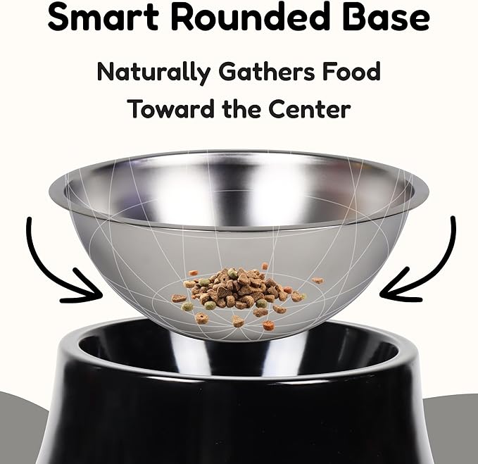 Elevated Spaniel Dog Bowl, Melamine Raised Dog Food Bowl for Long-Eared Dogs, Raised Dog Bowls for Small & Medium Dogs, Stainless Steel Inner Bowl, Non-Slip Base (Black, M (420 ML / 1.5 Cups))