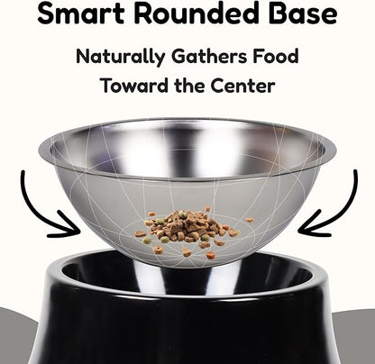 Elevated Spaniel Dog Bowl, Melamine Raised Dog Food Bowl for Long-Eared Dogs, Raised Dog Bowls for Small & Medium Dogs, Stainless Steel Inner Bowl, Non-Slip Base (Black, M (420 ML / 1.5 Cups))
