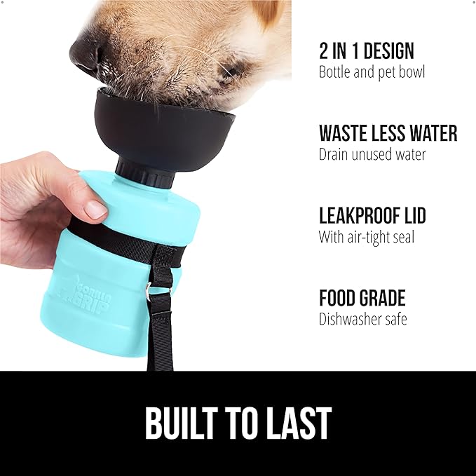 GORILLA GRIP Dog Water Bottle, Portable Water Bowl Dispenser for Dogs, 12 oz Leak Proof Pet Travel Squeeze Bottles Food Grade Silicone, Stocking Gifts for Pets to Go Puppy Essentials, Turquoise