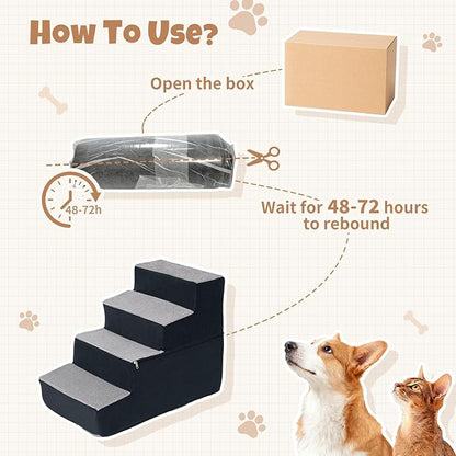 Dog Stairs for Small Dogs, 3 Step Dog Stair for High Bed and Couch, Non-Slip High Density Foam Sturdy Pet Steps with Removable Washable Cover for Older Cat