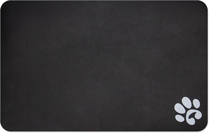 YCT Pet Cat Food Mats - Non Slip Super Absorbent, with Footprints Logo, 18.1 x 11.8 inches, Dark
