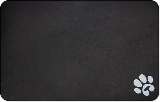YCT Pet Cat Food Mats - Non Slip Super Absorbent, with Footprints Logo, 18.1 x 11.8 inches, Dark