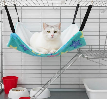 8 Pcs Cat Hammock for Cage, Pet Hammock Bed, Reversible Hanging Cat Hammocks Soft Bed, with Straps and Metal Hooks for Kitten Indoor Puppy Rabbits Feral Animals Shelters(Starfish Style)