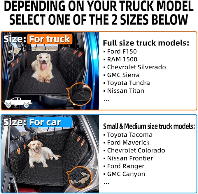 MAXFUT Truck Dog Seat Cover Back Seat,Back Seat Extender for Truck,Dog Hammock,Hard Bottom Car Seat Cover,Pet Seat Cover for F150/RAM1500/Silverado