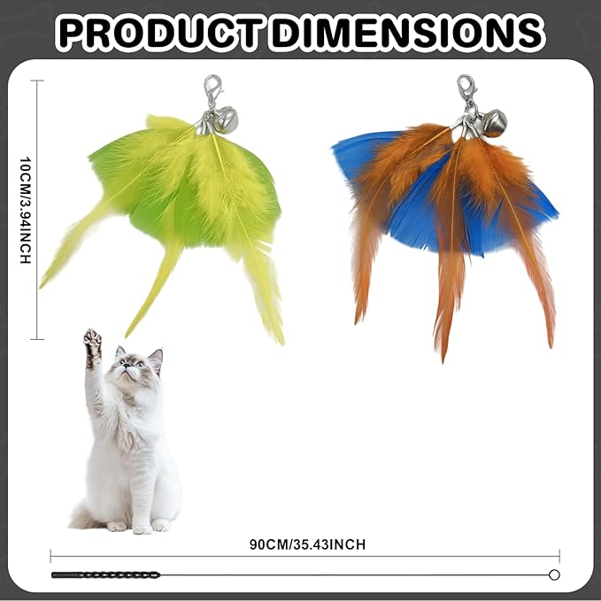 Walfront Interactive Cat Toy, Feather Wand with Replaceable Yellow & Orange Feathers, Handheld Cat Wand for Indoor Cats & Kittens, High-Engagement Play that Keeps Cats Excited, Active & Stress-Free