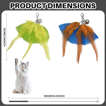 Walfront Interactive Cat Toy, Feather Wand with Replaceable Yellow & Orange Feathers, Handheld Cat Wand for Indoor Cats & Kittens, High-Engagement Play that Keeps Cats Excited, Active & Stress-Free