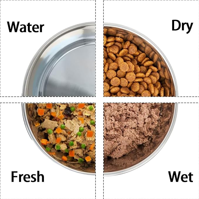 Stainless Steel Pet Bowls, 2 Pack, Non-Slip Rubber Bottom, Dishwasher Safe, 8 Cups, for Dogs and Cats
