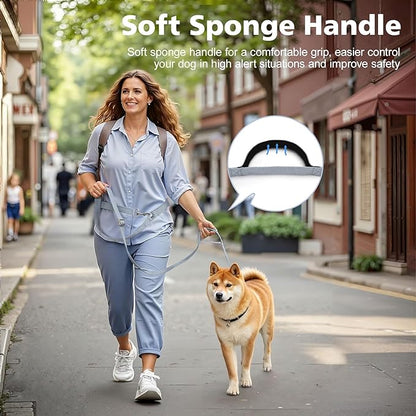 Hands Free Dog Leash, 8.5ft Adjustable Hands Free Leash for Medium Dogs, Versatile Handheld Crossbody Waist Lead with 3 Rings, Easy Adjust for Running Jogging Walking, Sponge Handle, Gray
