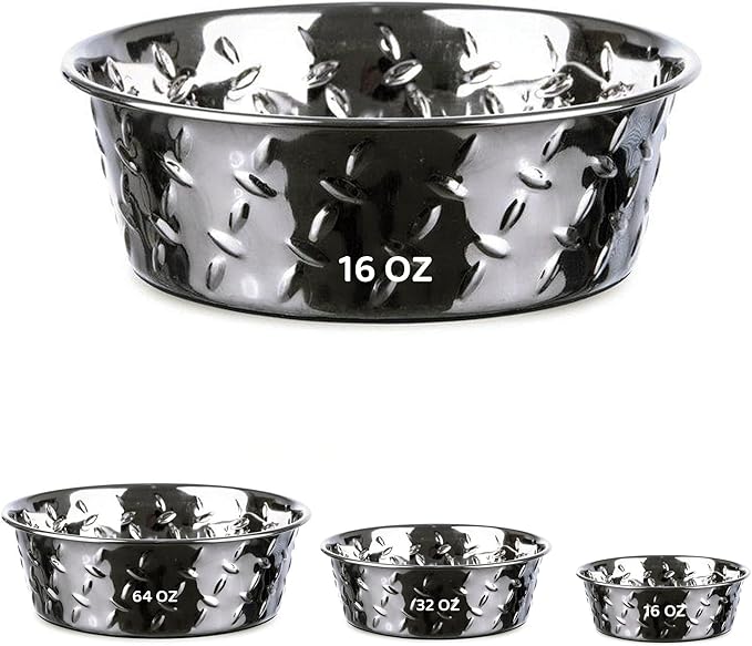Palz&Co Stainless Steel Platinum Embossed Dog Bowl with Non Slip, No Spill Bottom - Food & Water Dish for Dog, Cat, Small Animals, Dishwasher Safe (Small 16 oz)