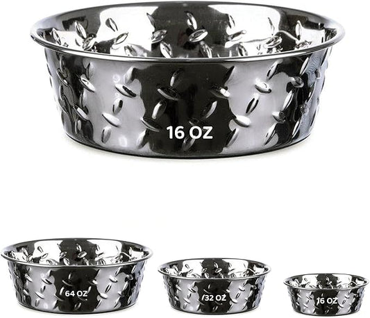 Palz&Co Stainless Steel Platinum Embossed Dog Bowl with Non Slip, No Spill Bottom - Food & Water Dish for Dog, Cat, Small Animals, Dishwasher Safe (Small 16 oz)
