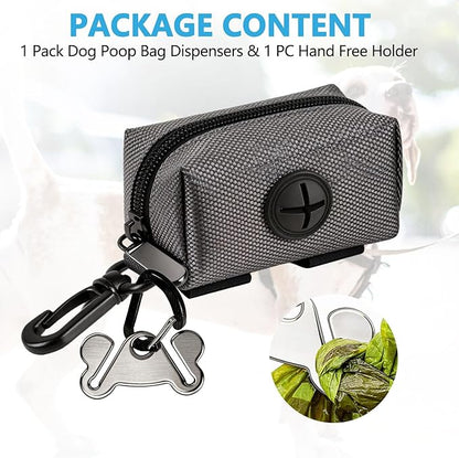 Dog Waste Bag Dispenser Pet Poop Bags Holder for Doggie Waste Bags Dispensers Soft Fabric Zipper Small Doggy Puppy Pouch for Leash Accessory Attachment with Carrier,Grey